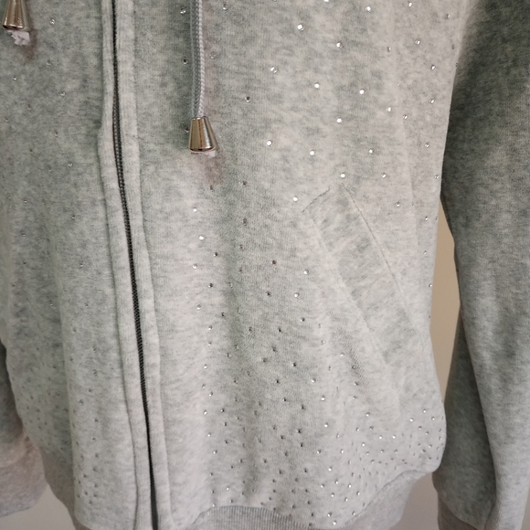 Level Eight Velour Velvet gray hooded jacket full - Picture 6 of 11